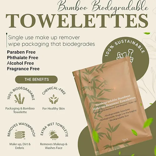 Makeup Remover Wipes Individually Wrapped. 100% Biodegradable Towelette and Packaging Single Makeup Remover wipes With Logo