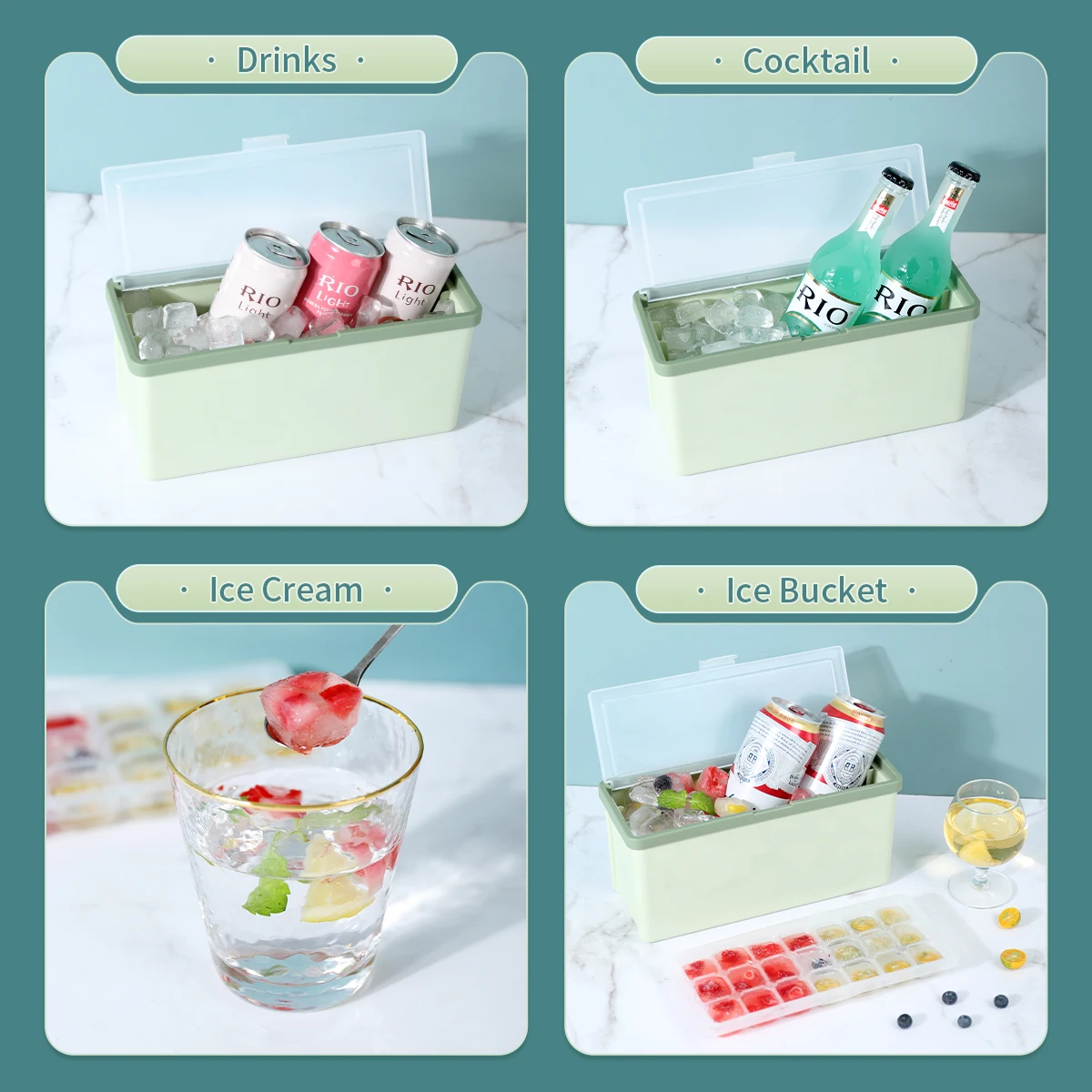3 Layer Plastic Ice Cube Trays and Ice Cube Storage Container Set with Locking Lid 3 Packs