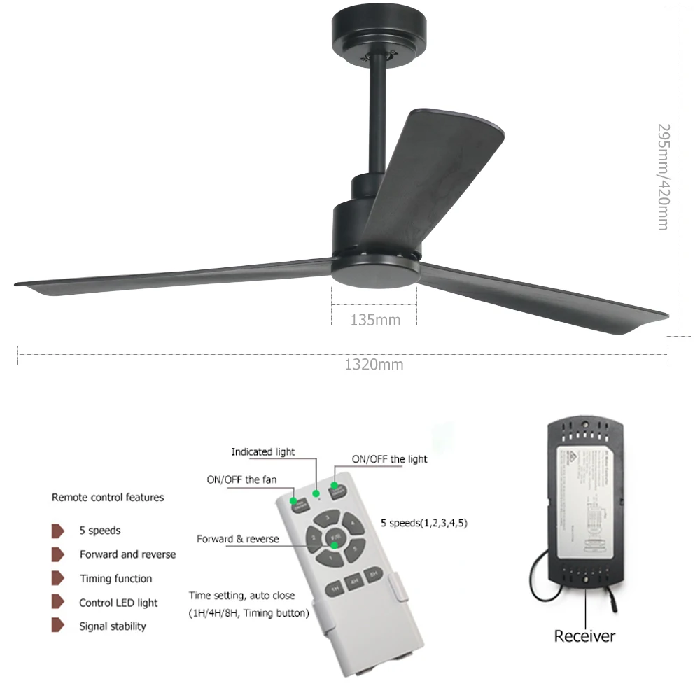 Hot Sale Morocco Morden High Class Japan DC Inverter Motor Good Airflow 3 ABS Blades Remote Control Ceiling Fan For Hotel