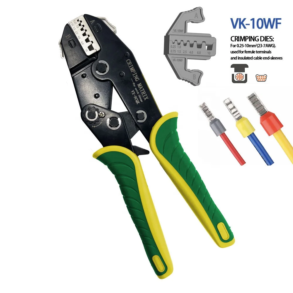 Terminals Crimping Tools VK-10WF 23-7AWG 0.25-10mm2 Green Color Automotive Plier Ratcheting Wire Crimper