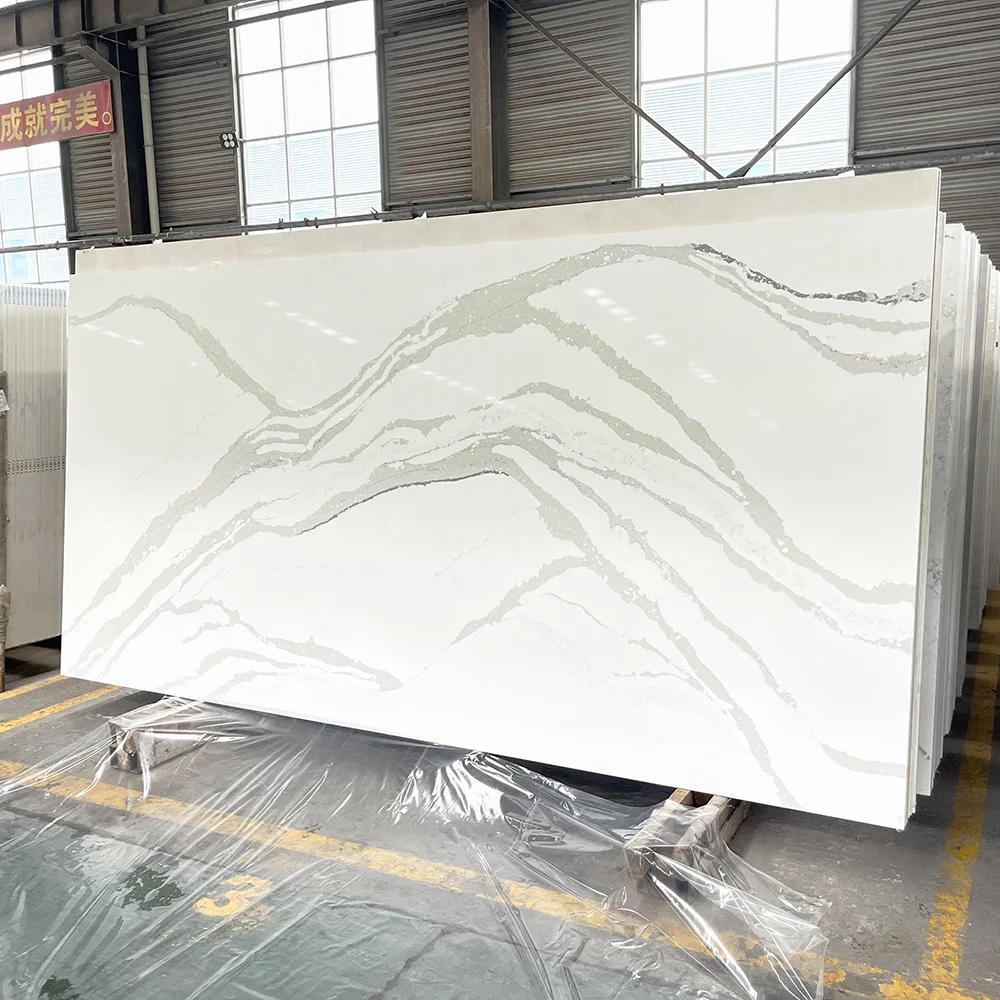 crystal white artificial quartz slab artificial calacatta quartz countertop with golden veins calacatta gold quartz stone slab