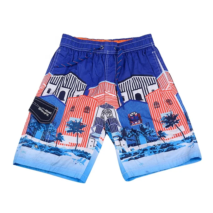 High fashion custom made colorful printed hawaiian design quick dry surf swimming shorts men