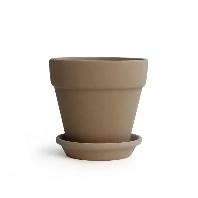 Hot selling 4inch Creative terracotta indoor pot clay glazed orchid flower pots grey color succulent pot with tray indoor