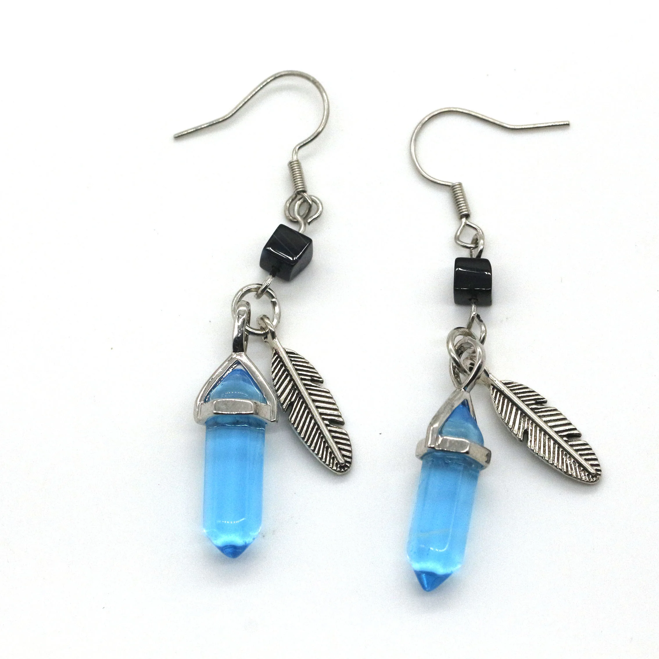 2024 Wholesale Accessories Women Fashion Jewelry Blue Sand Stone Hexagonal Earrings