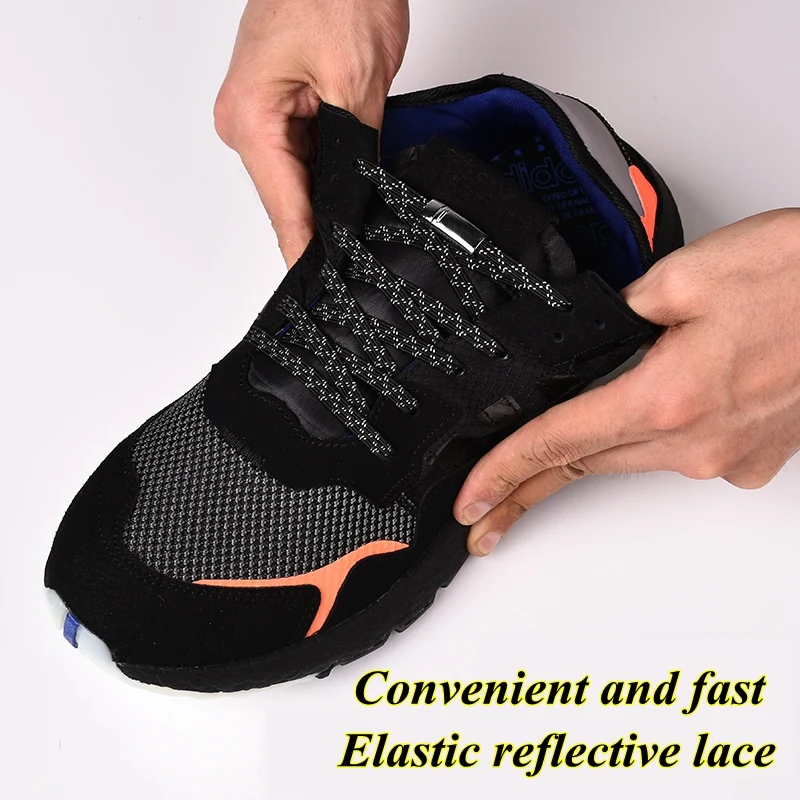 Flexible reflective Magnetic metal shoelaces 1 Second Locking  Lazy No Tie Shoe laces Kids Adult Unisex Sneakers Shoelaces