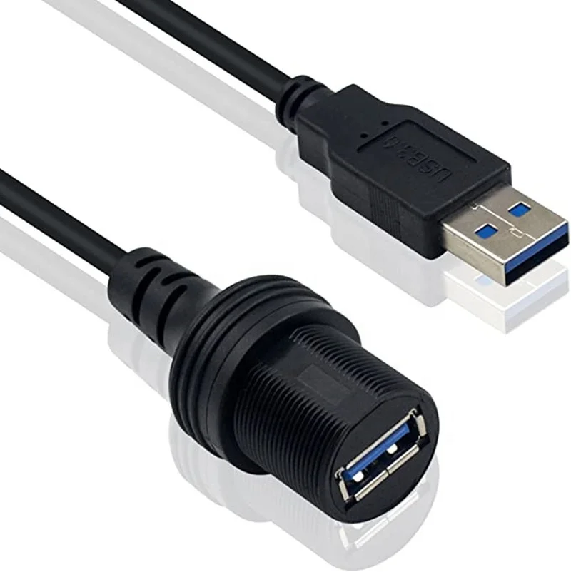 Round Single Port USB 3.0 Panel Flush Mount Extension Cable with Buckle for Car Truck Boat Motorcycle Dashboard