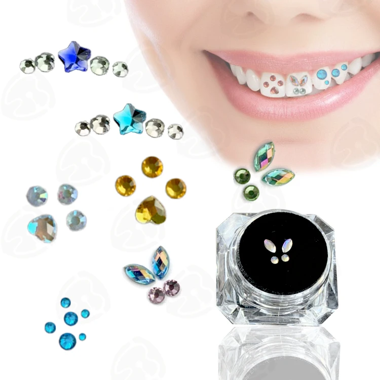 wholesale Color crystal butterfly rhinestone tooth beauty Flat bottom crystal dental diamond dental jewelry