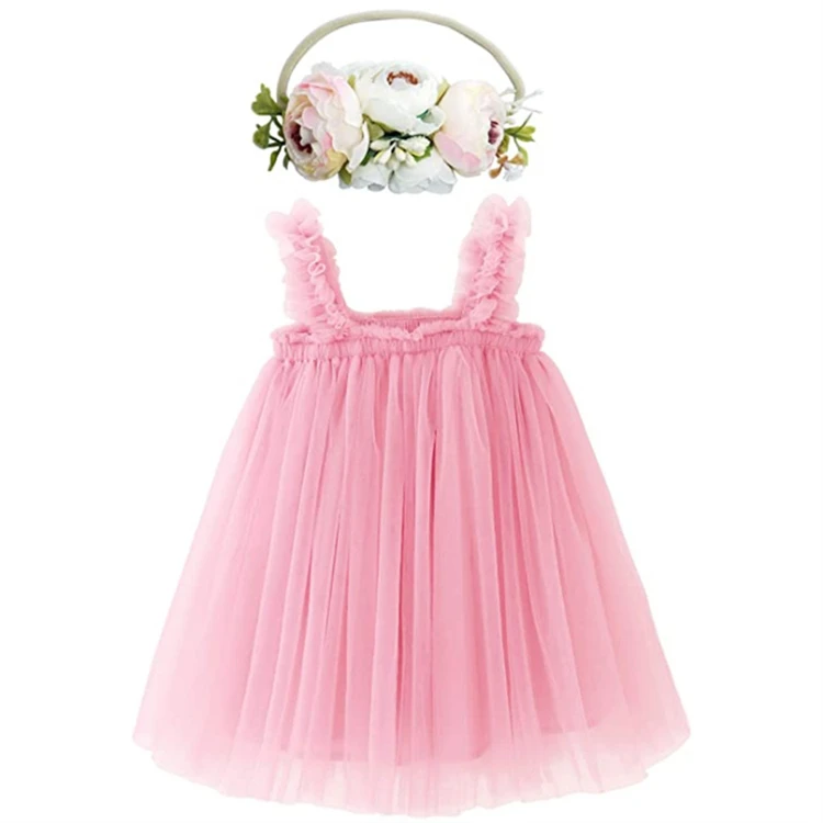 Pink Tutu Dress Princess Skirt Set with Flower Headband Rainbow 2023 Hot Sale Layered Tulle for Toddler Kids Girls Baby Girl OEM