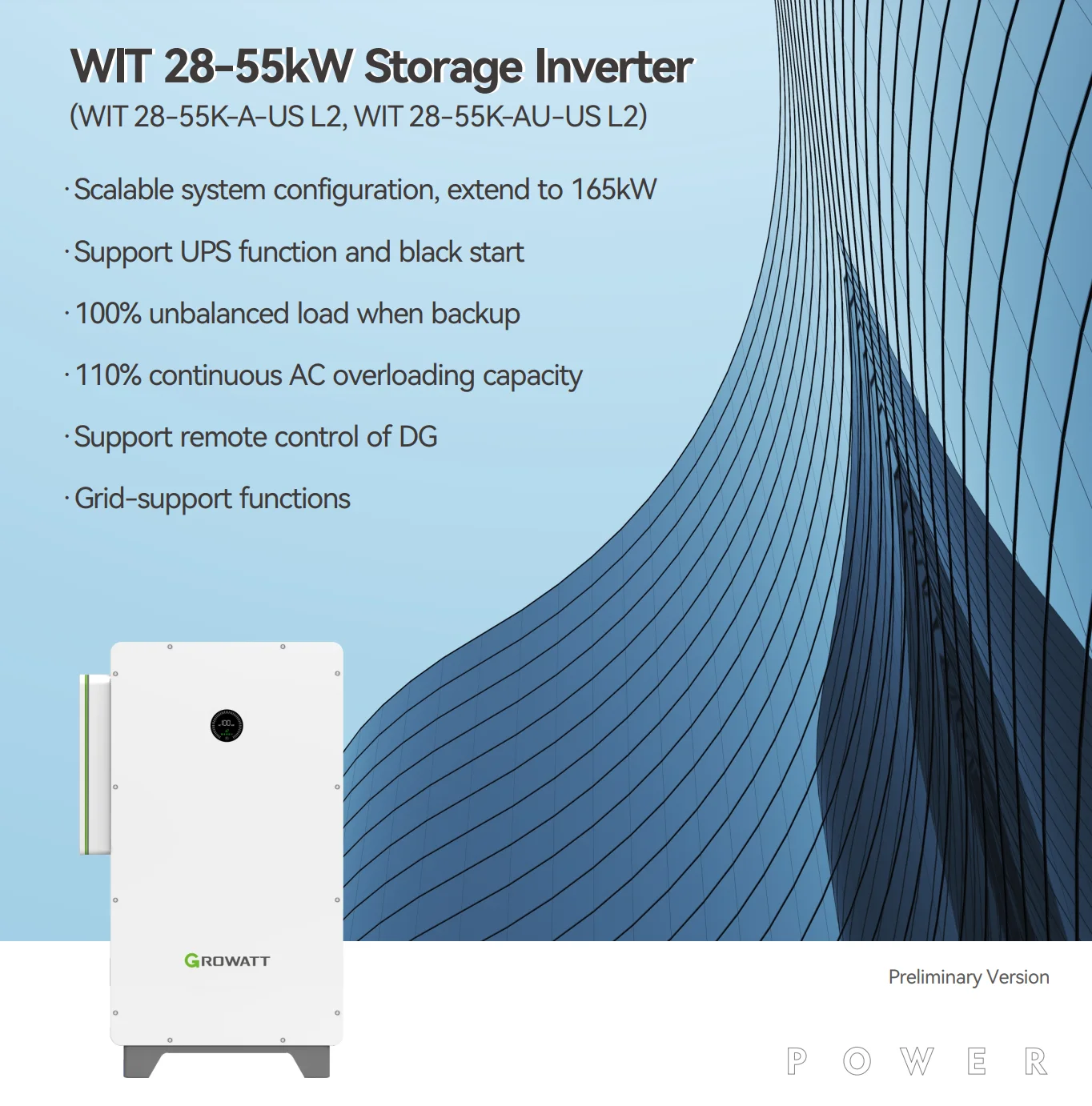 Growatt US WIT 28-55K-AU-US L2 Hybrid Solar Inversor AC-Coupled Built-in UPS 220v/208v 35kw 40kw 55kw commercial Inverters