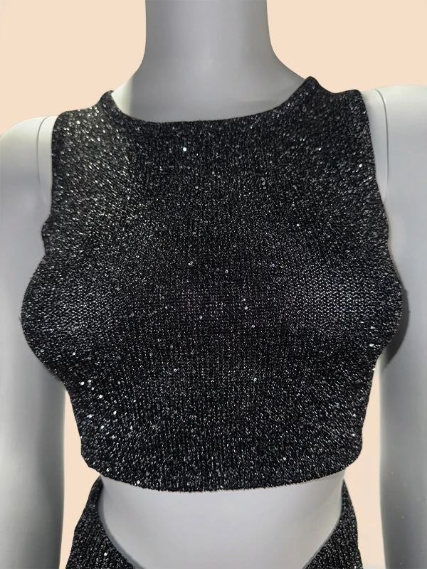 Slim fit knitwear for summer beachwear two piece set sequin vest and mini skirt set