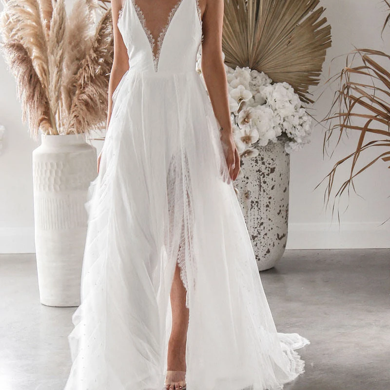 Wholesale 2021 Hot Sexy Suspender Skirts Split New Beach Clothes Wedding Dress