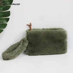 Amazon hot selling Luxury girls cute wallet plush mobile phone bag clutch bag
