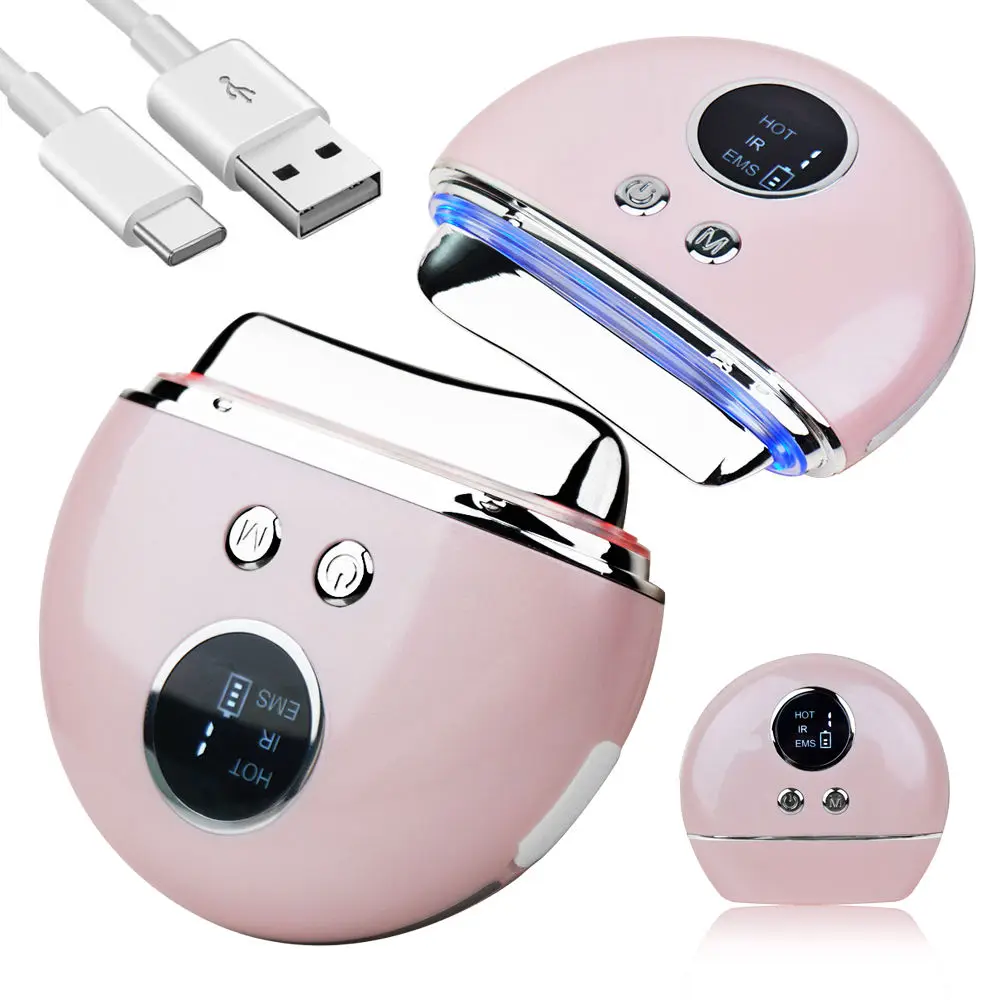 Acupressure Face Lift Double Chin Electric Gua Sha Facial Lift Tool Face Sculpting Tool Heated EMS Vibration Red Light Massager