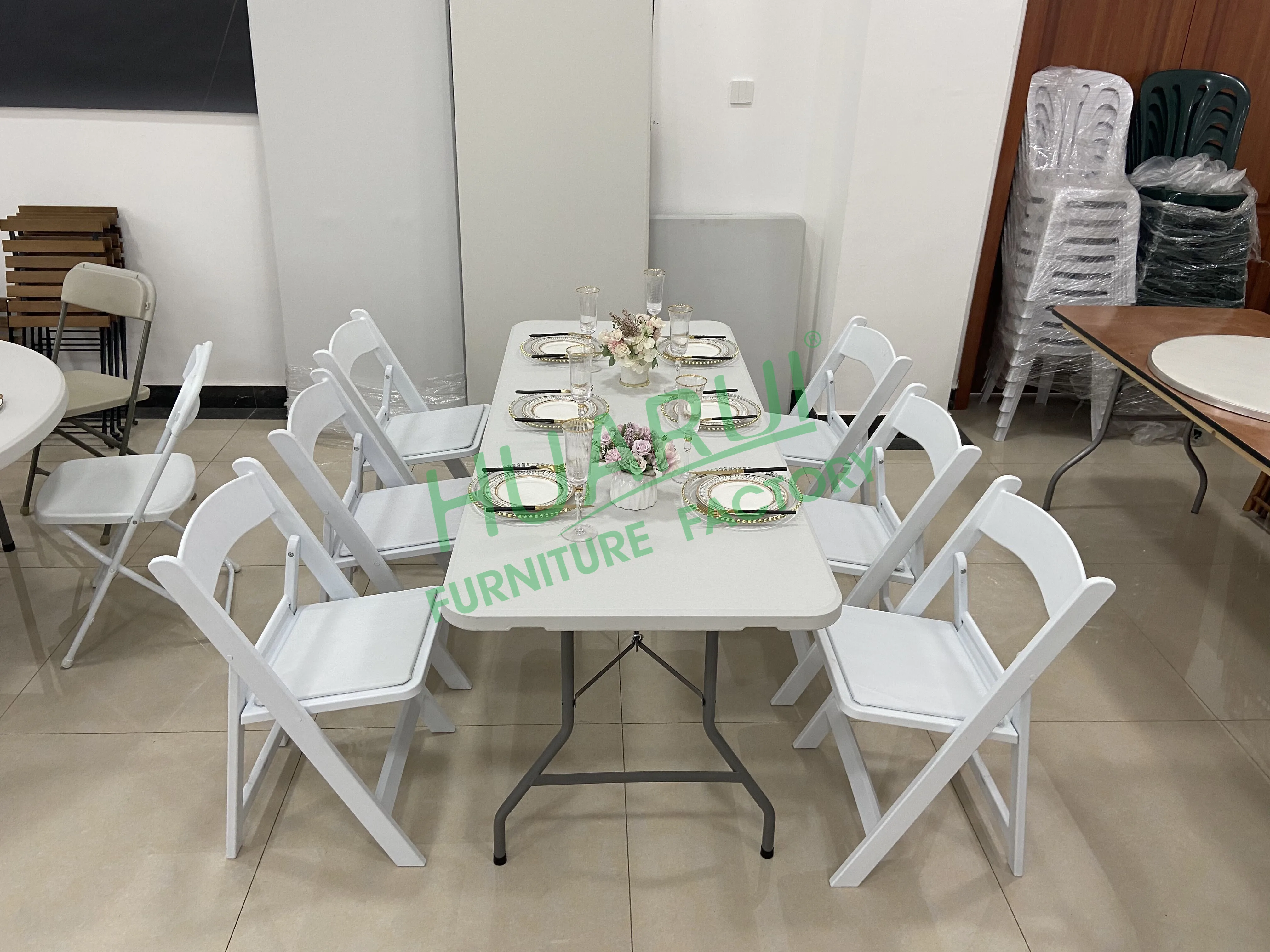 5ft 6ft rectangular catering outdoor coffee plastic picnic table and chair with folding leg