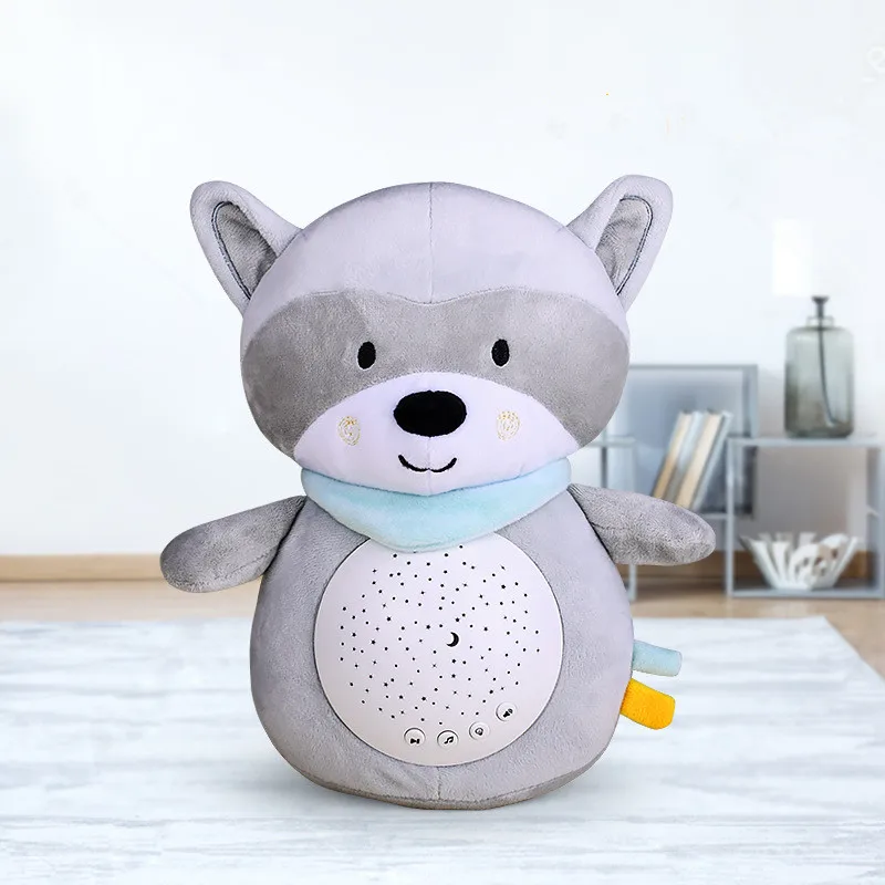 ASTM/CPSIA/EN71 penguin raccoon stuffed animal toys night light plush musical toys sky projection lamp sleeping comfort toys