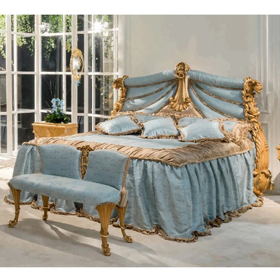 
antique champagne gold wooden carving bed room furniture luxury 