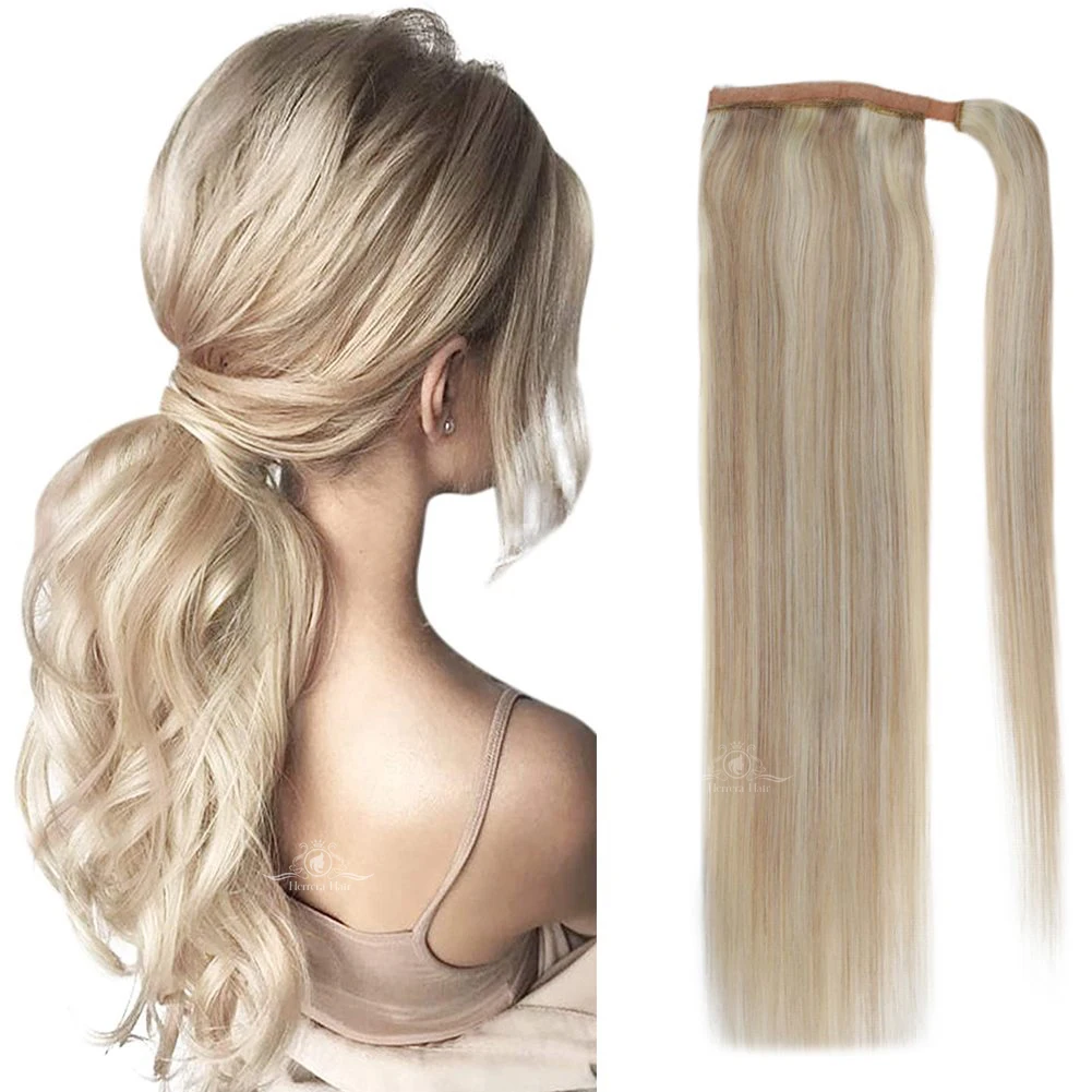 Pony Tail Hair Coleta Cabello Humano Natural Blonde 60 Remi Raw Brazilian Drawstring Claw Clip Ponytail Human Hair Extensions