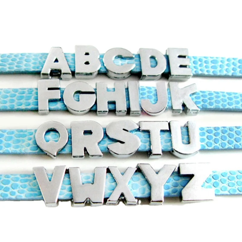 8MM Alloy Plain Surface Alphabet Slide Charm Letters A-z Wrist Strap Bracelet for DIY Sliding Letter Bracelets Making Accessory