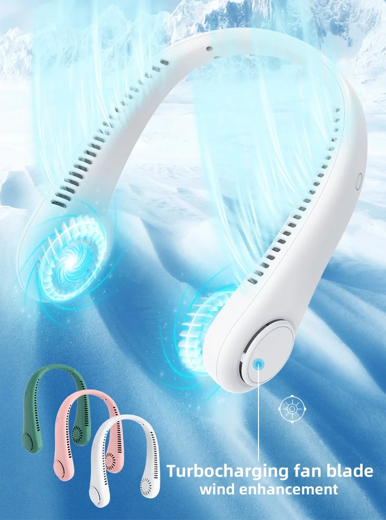 1200mAh Leafless hanging neck fan portable mini silent outdoor sports rechargeable small fan