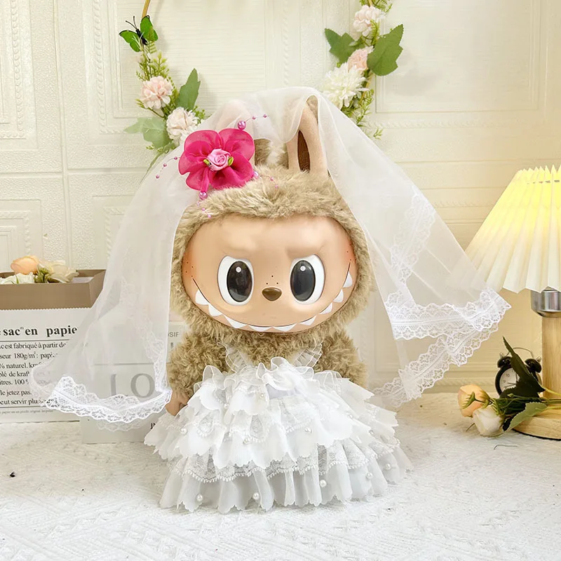 2257 38cm Plush Doll For Blue Striped Carrot Suspender Suit Cute Dress Outfit Clothes Only Labubu