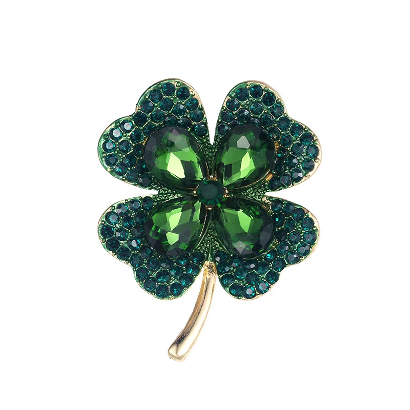 Factory Direct Sale High Quality Crystal Brooch luxury Design 18k gold plated Large Rhinestone Brooch Pins Clover Brooch Women