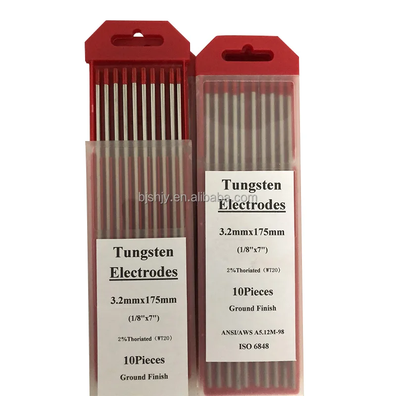 tungsten electrodes wt20 2% thoriated red head 1/8 2.4mm 3.2mm