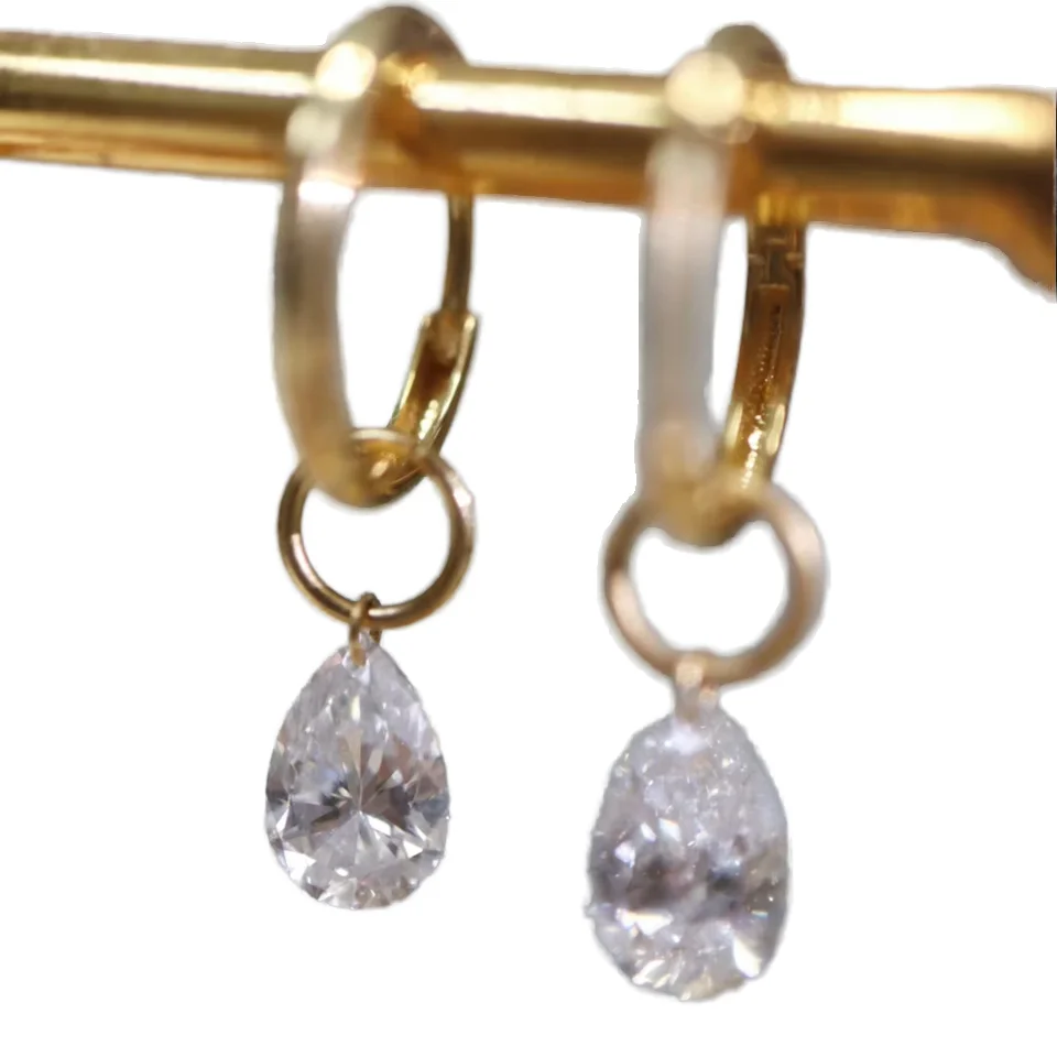 Popular All-Fitting OL Style Hoop Huggie Earrings Pear Cut 0.5+0.5 Carat 18K White Gold Lab-Grown Diamond Drop Earring