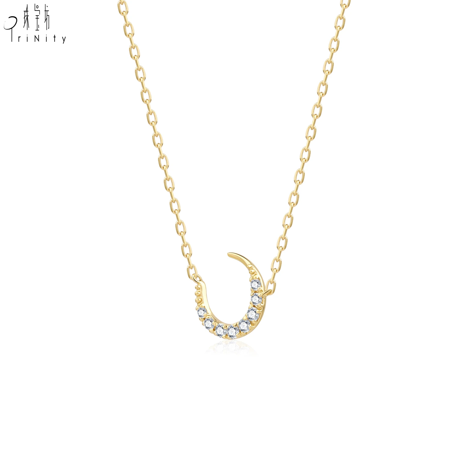 Most Popular Beautiful Moon Pendants Necklace Natural Diamond 18K Yellow Gold Necklace For Women