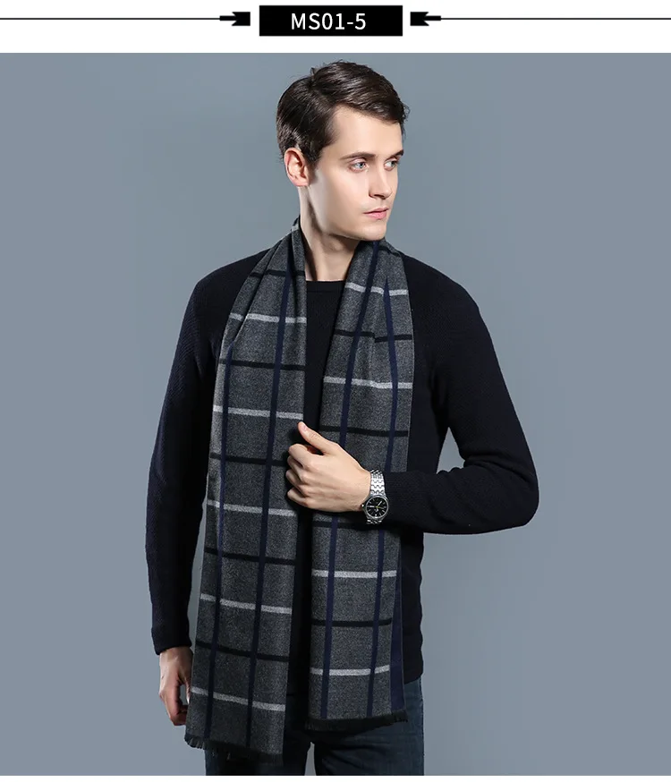 High Quality Soft Cashmere Feeling Long Fashion Men Thick Winter Pashmina Scarfs Wholesale Polyester Shawl with Short Tassels