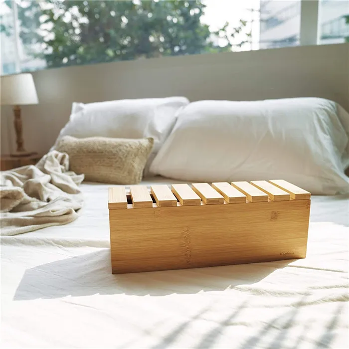 Деревянная коробка для управления кабелями-стильный органайзер шнура дома и офиса коробки корзины хранения прямоугольные из натурального бамбука