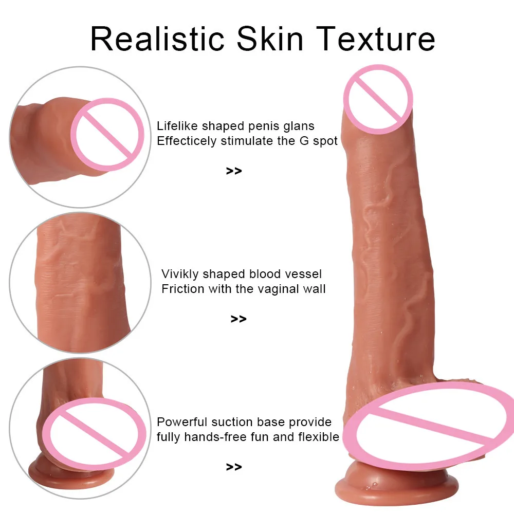 adult products masturbation dildo for female foreskin silicone artificial dark brown new design sliding skin dildo suction cup