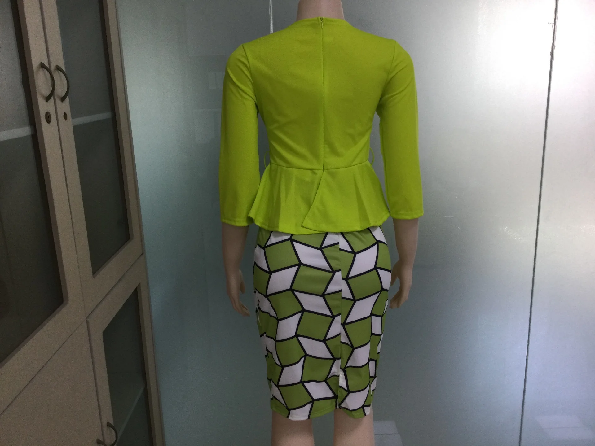 H3096 lady fashion design plus size womens Green Party polyester turkish africa style space layer casual slim high waist dresses