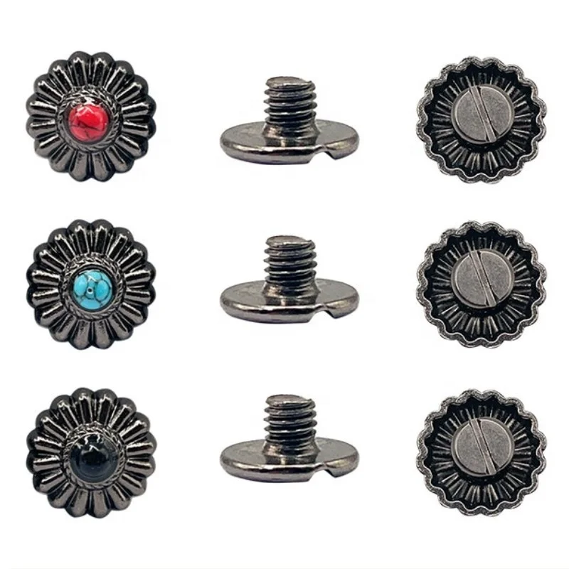 Factory Wholesale Fashion Design Alloy Metal Star Conchos For Leather Alloy Buttons Spike Rivets