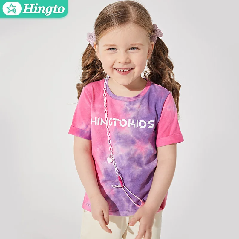 Hingto Girls Short Sleeve Tops Tee Children Casual Tie Dye T Shirts