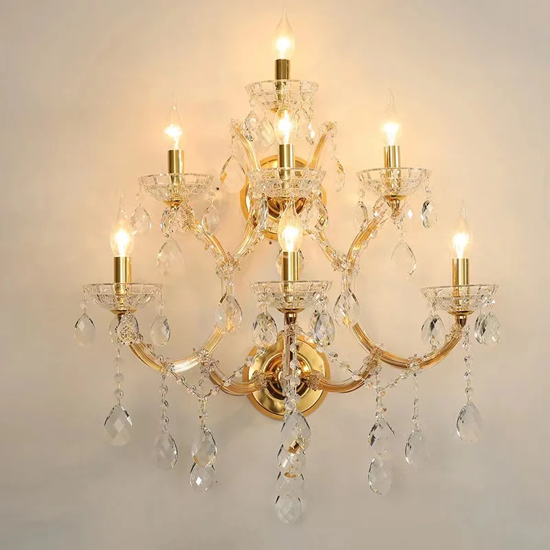 European luxury palace 7 heads gold crystal wall sconce LED wall lamp