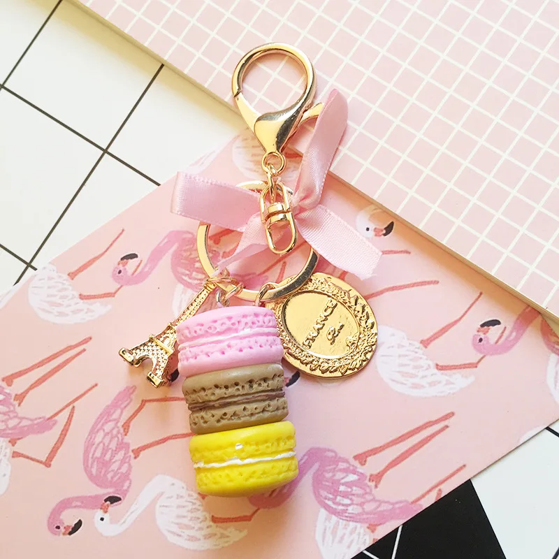 Resin Simulation Food Key Chain Women Fashion Bag Pendant Ice Cream Keychains Cute Macarons Eiffel Tower Cake Keychain
