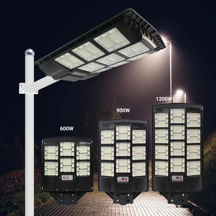 Алюминиевый поликремний водонепроницаемый уличный светильник на солнечных батареях, уличный 300, 600, 800, 900 1000, 1200 Ватт, Интегрированный Светодиодный уличный свет