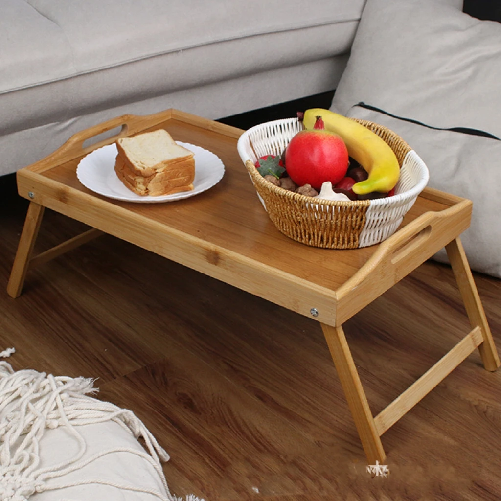 Modern Bamboo Bed Tray Multipurpose Portable Serving Plate with Folding Legs Rectangular Breakfast Table  Serving Tray