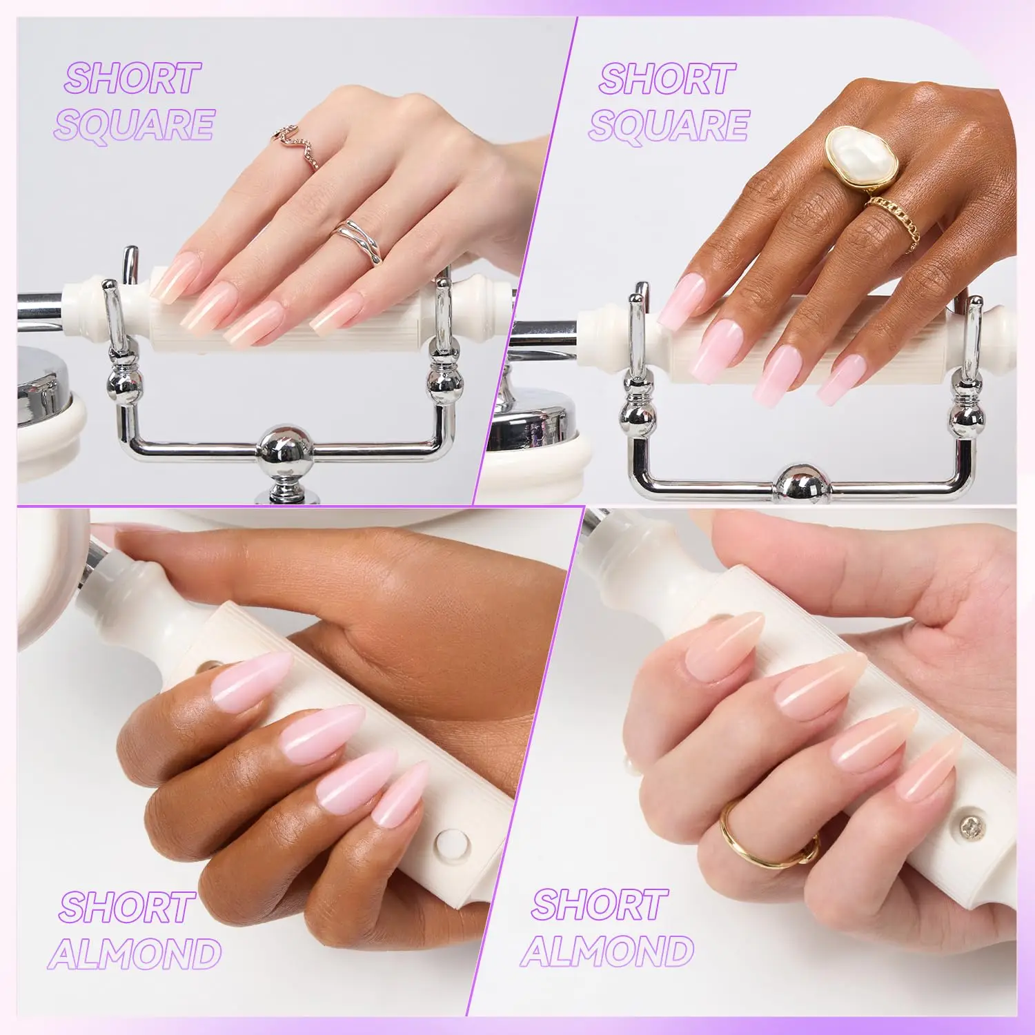 Portable packaging Gelike EC nail supplies 96Pcs Nude Pink Gel X Acrylic 4 in 1 artificial fingernails Tips Gel Nails