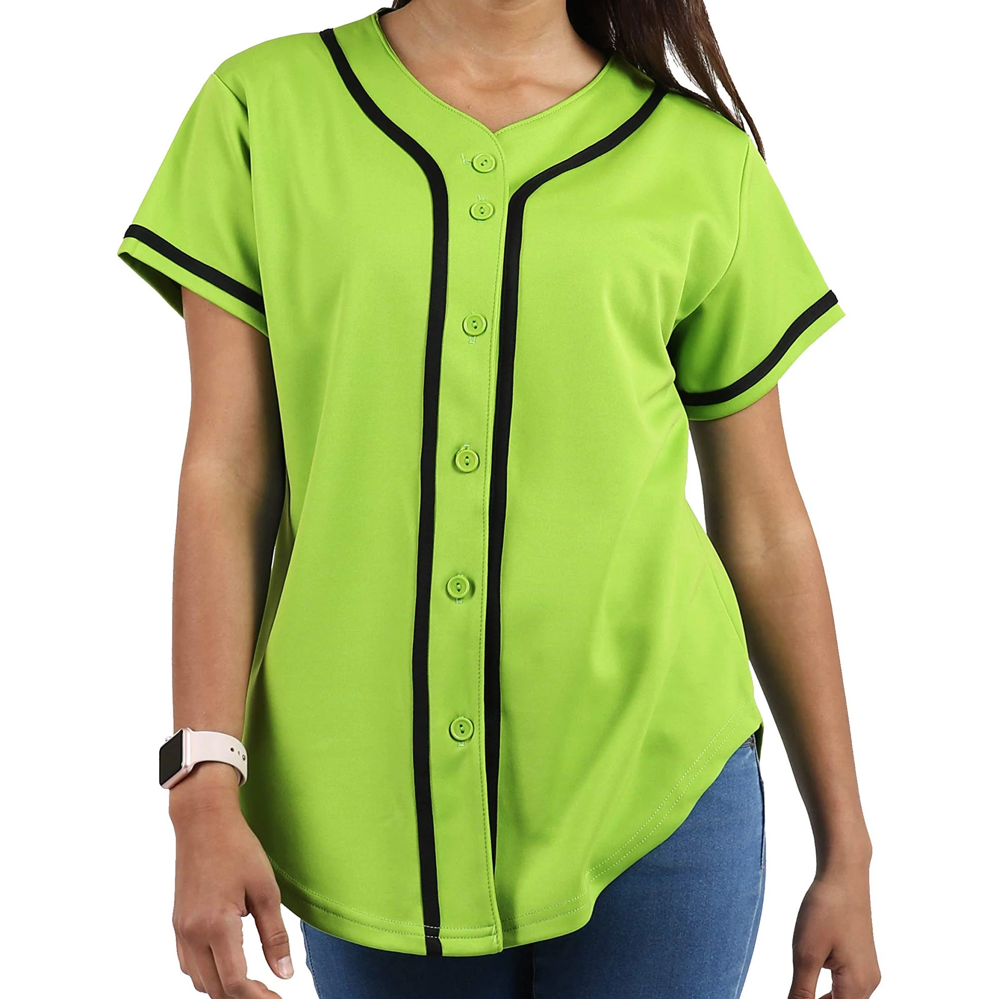 Cheap Custom Plain Green Button Up Women Sublimated Baseball Jersey