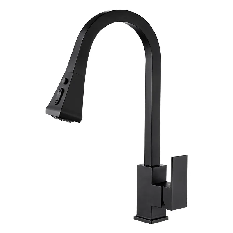 Hot Selling Blackened Dual Model Mixer Brass Singe Lever Deck Mounted Pull Down Square Kitchen Sink Faucet