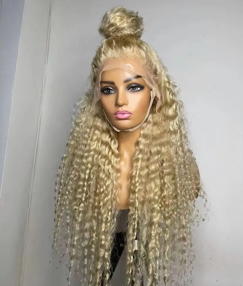 613 Blonde Colored Wigs 13x6 Lace Frontal Closure Wigs Human Hair Pre Plucked Peruvian Raw Virgin Hair Glueless Lace Curly Wigs
