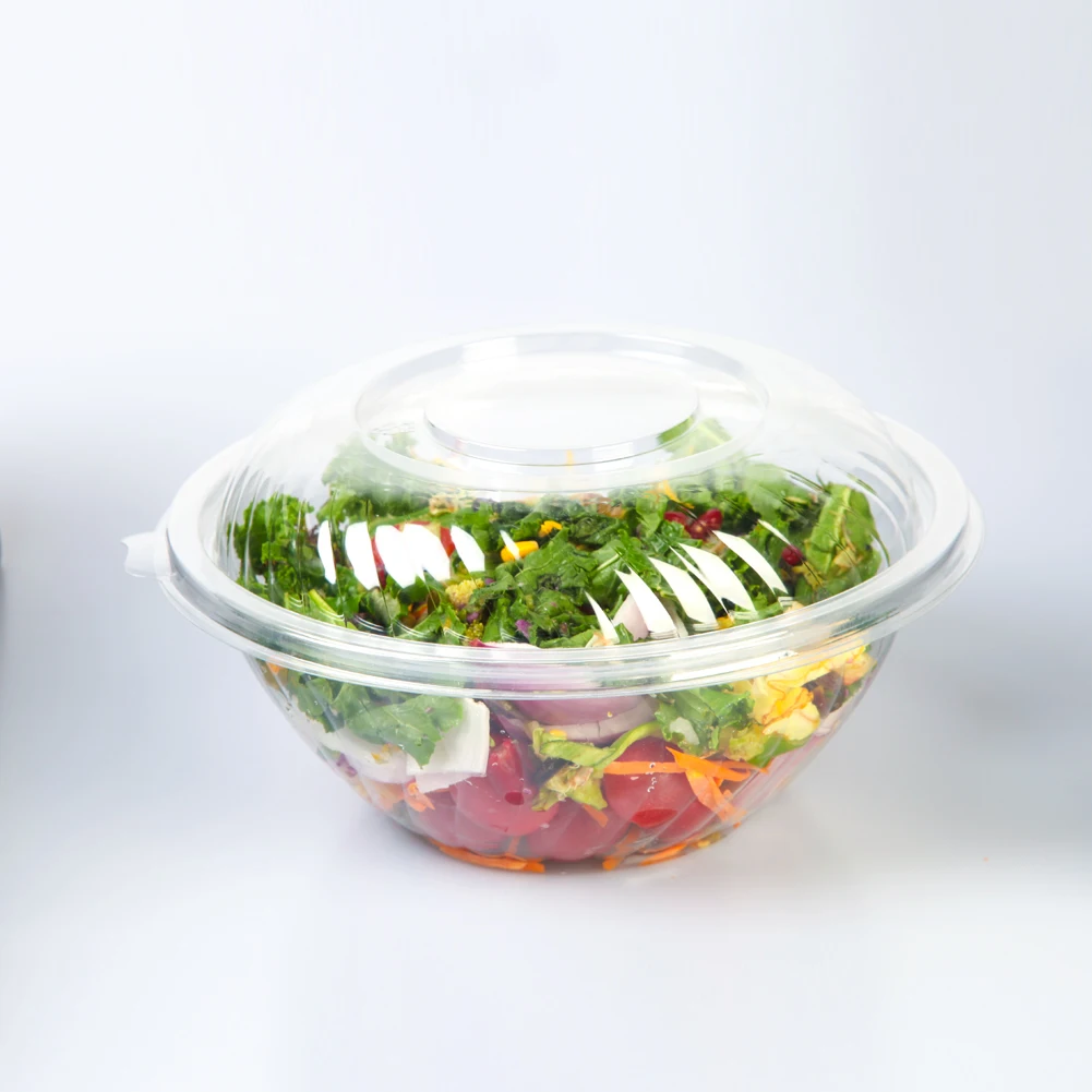 Custom Transparent round Disposable Plastic takeaway 80oz fruit salad bowl with lid