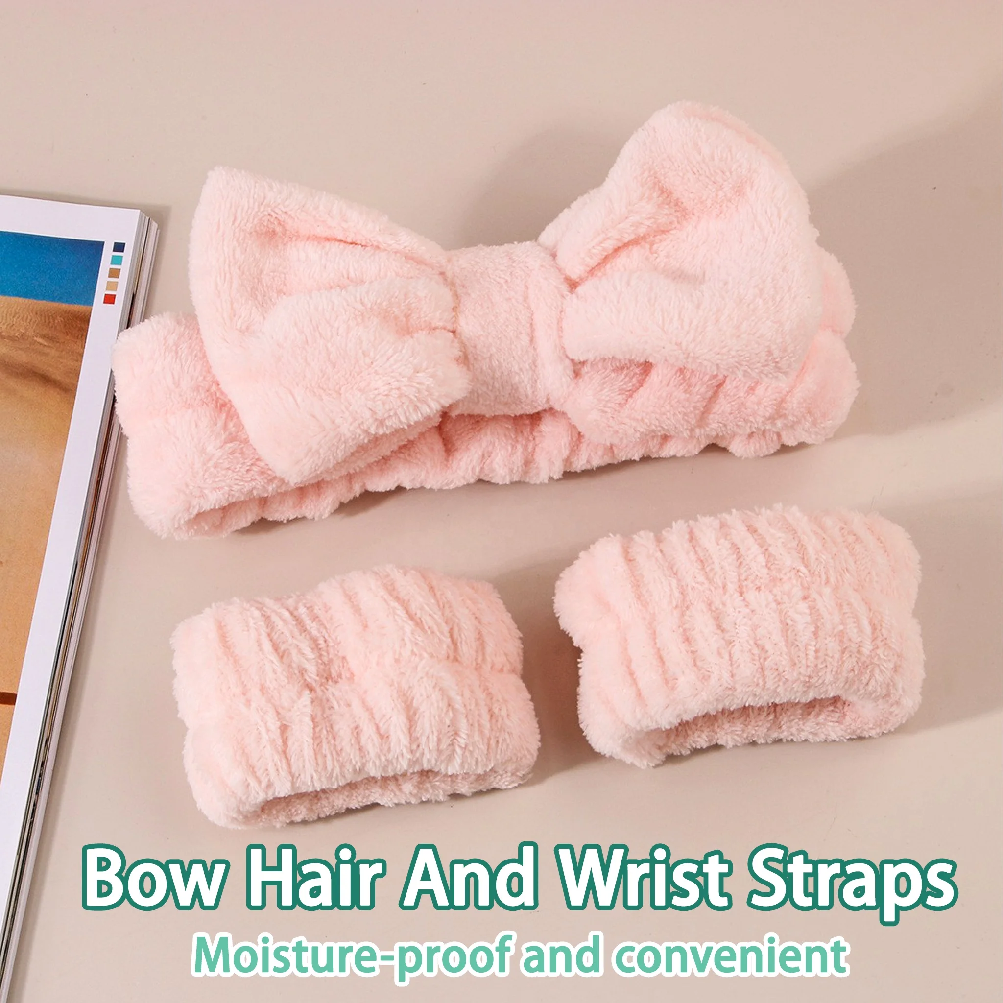 Sweet Washing Face Headbands Coral Fleece Wrist Band Spa Hair Band For Women