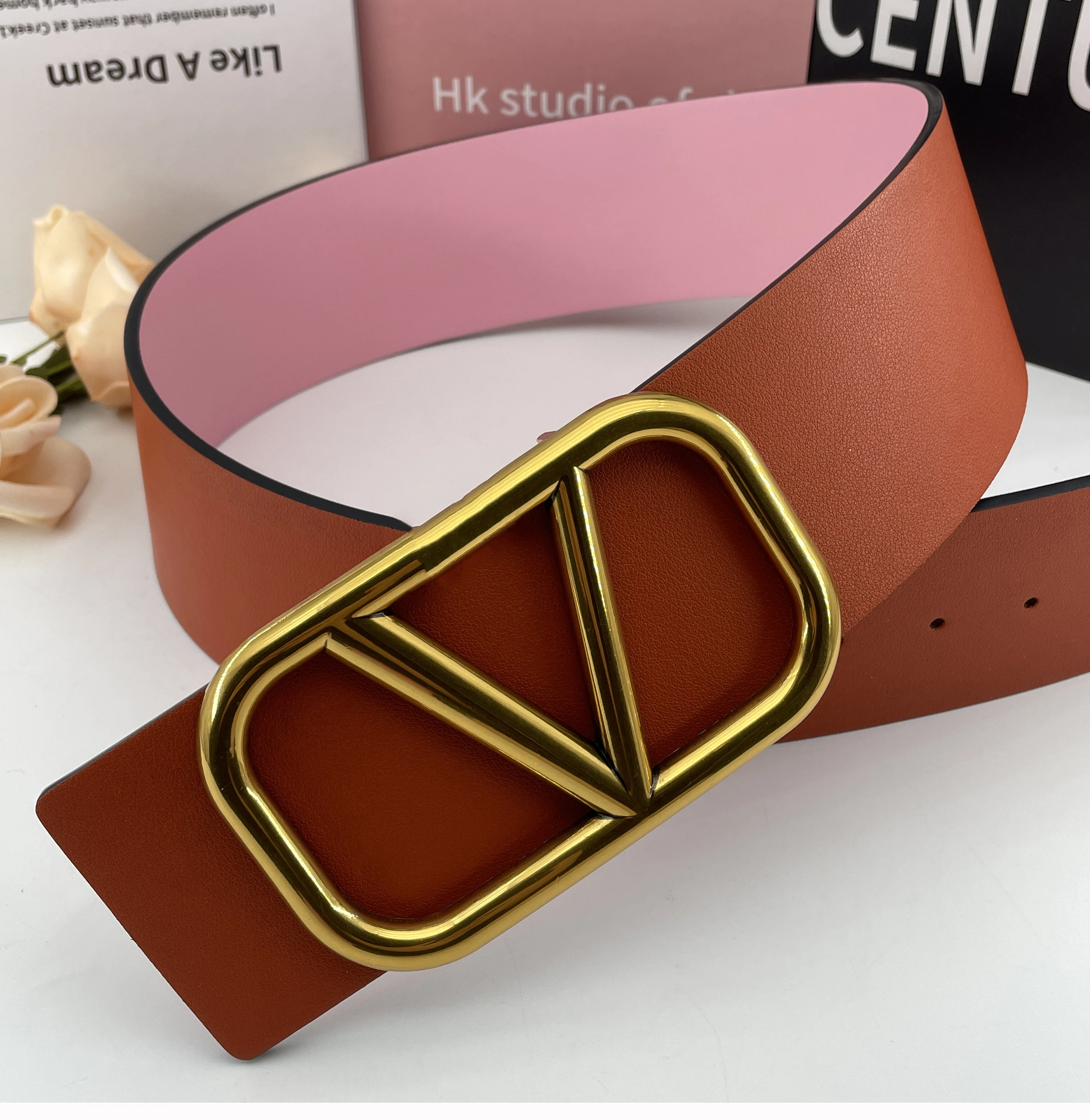 2023 Newest Ladies coat waist accessories Luxury genuine leather Reversible 7CM Width Pink Designer Belts for women