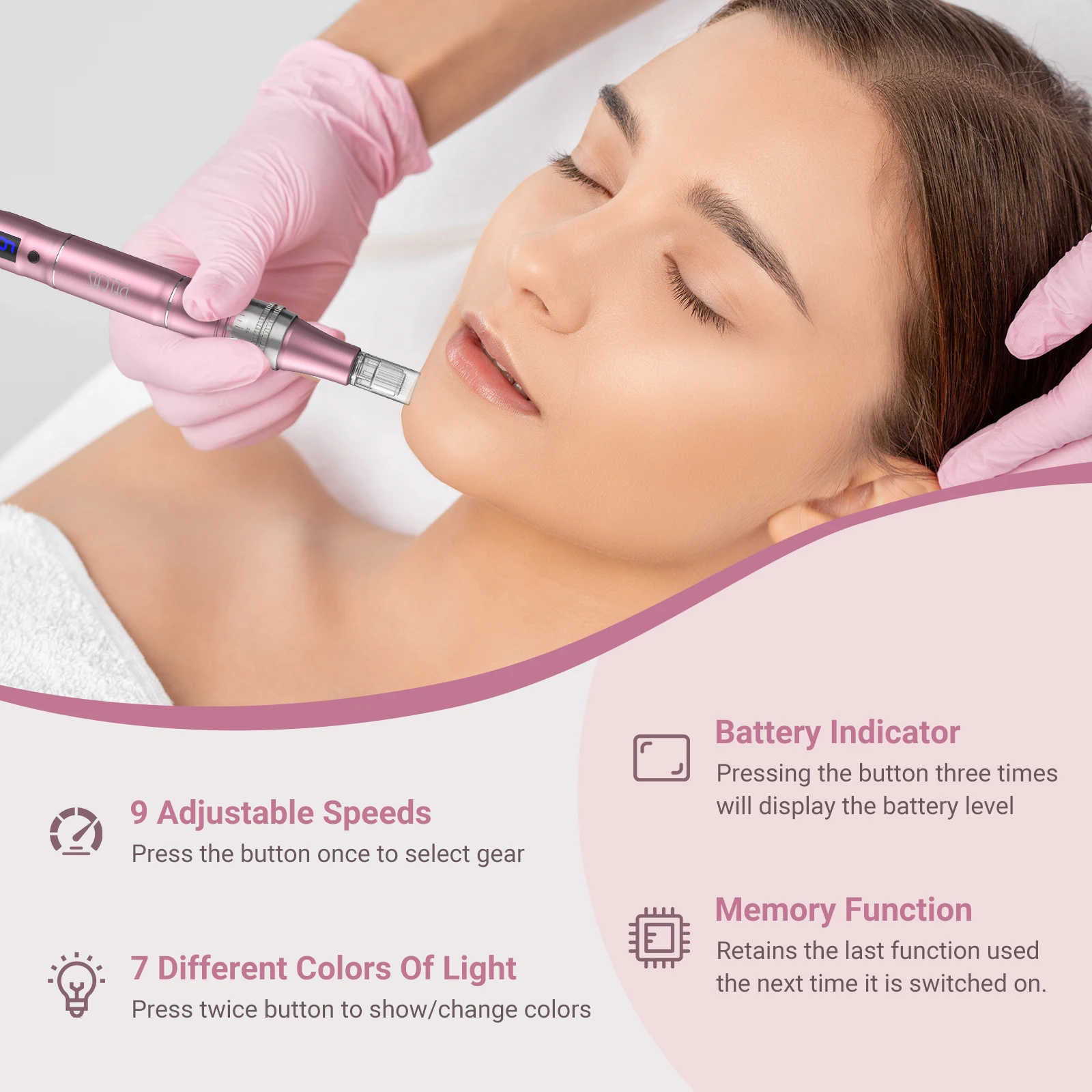 PELCAS 9 Speeds Professional Skin Care Pen 7 Colors Led Light Skin Pen for home beauty