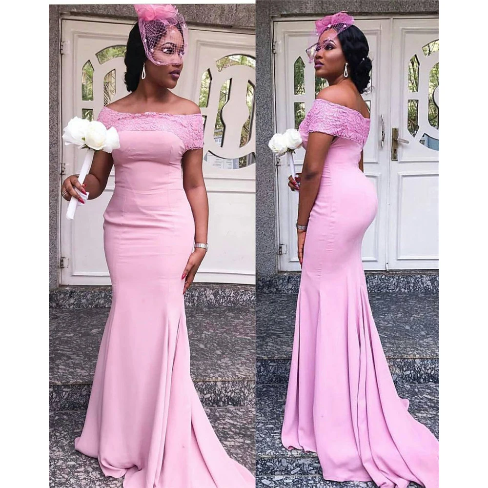 ELB0012224 in stock pink bridesmaid dress off shoulder mermaid fish tail bridesmaid dresses