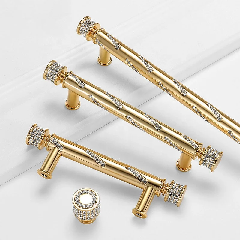 Modern luxury Nordic style diamond-encrusted gold cabinets Wardrobe Door handles wholesale