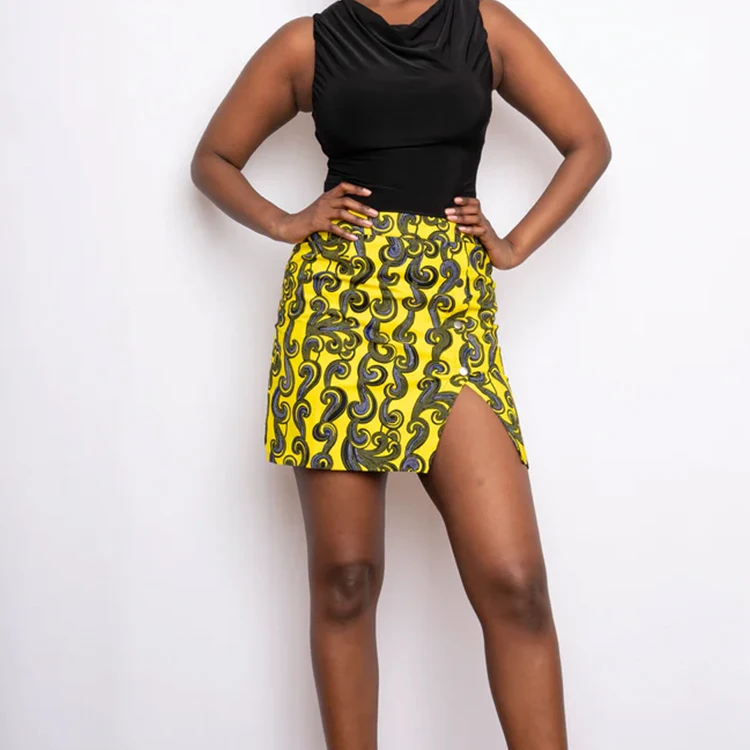 Wax African Print Mini Skirt For Woman Sexy Skirt  Elegant 100% Cotton Women Clothing Fashionable