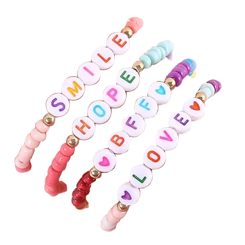 Factory Cheap Custom Colorful Friendship Friends Gift Fashion Design Seed Beads Letter Bracelet Bangles Jewelry